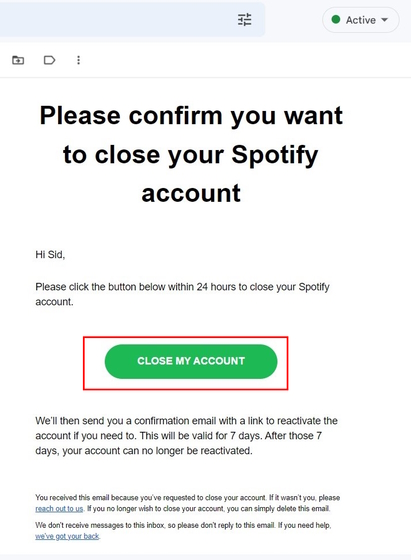 Spotify Account Delete Page