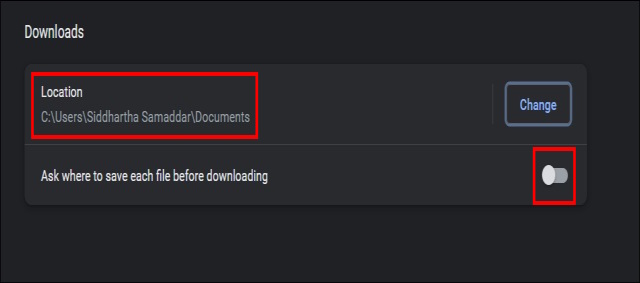 Change Download File Location