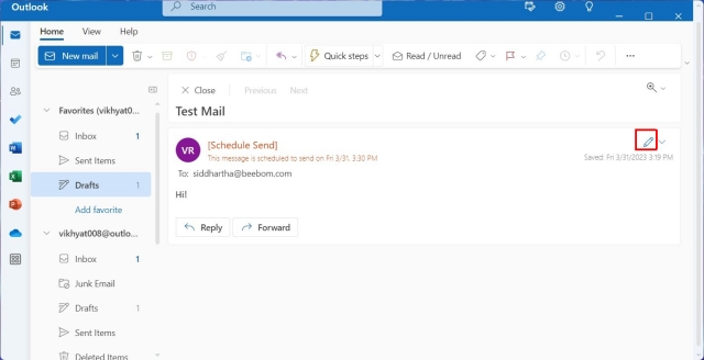 Edit and reschedule emails in outlook on windows