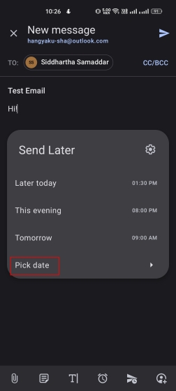 Schedule email in outlook on Android