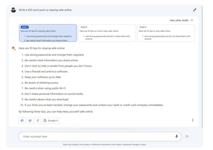 Staying safe online bing vs bard