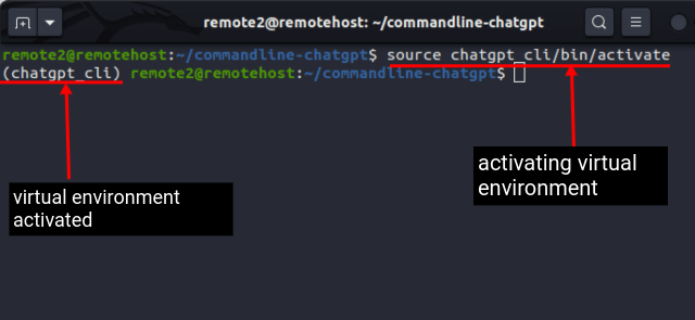 activating virtual environment to install ChatGPT in Linux