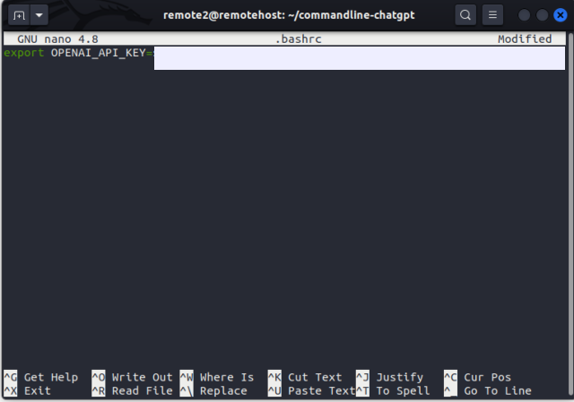 ajout de la clé API OpenAI au fichier .bashrc - chatgpt linux