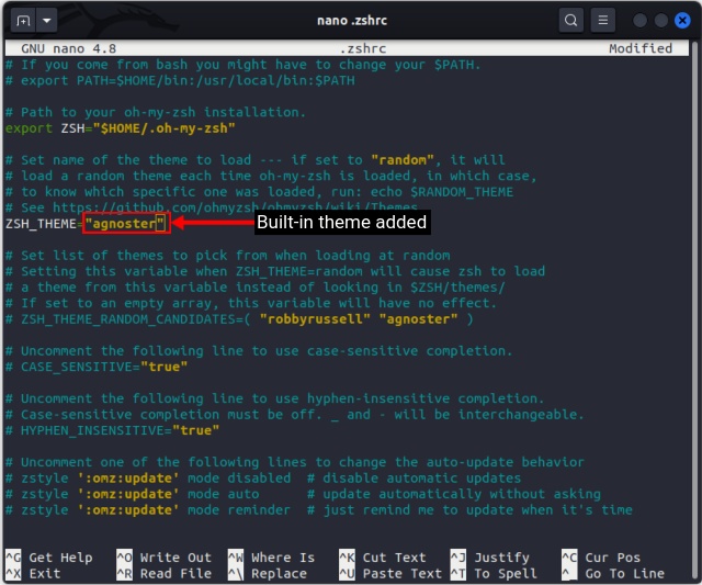 adding built-in theme to .zshrc