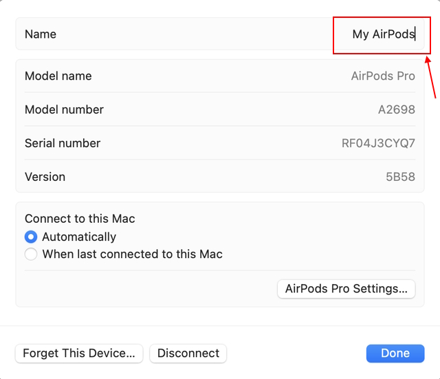 Change AirPods name