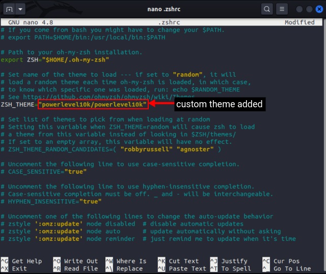 adding custom theme for zsh