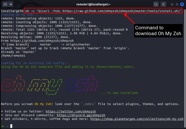 downloading oh-my-zsh framework