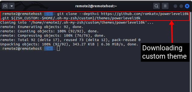 downloading custom theme for zsh