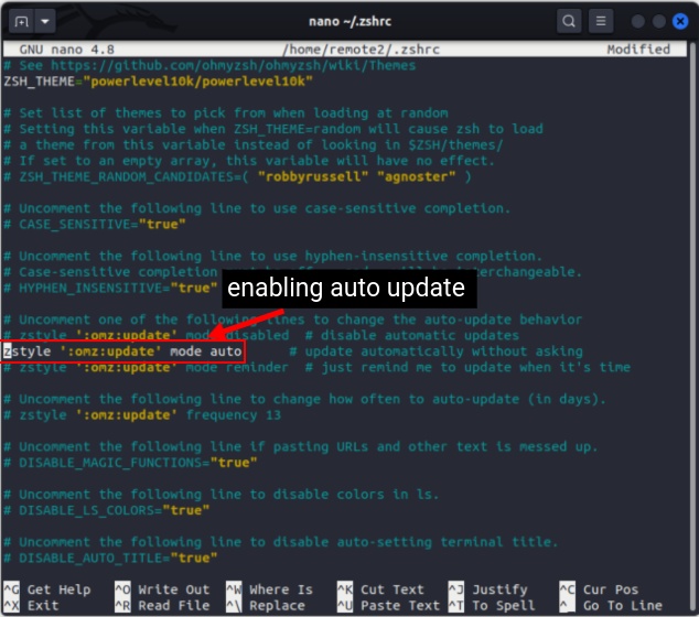 enabling auto update for oh my zsh