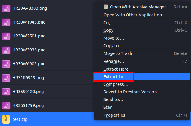 selecting the extract to option in the right click menu