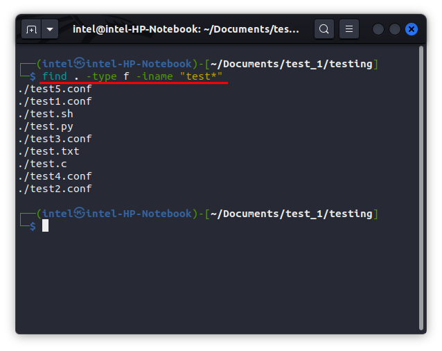 Using find command to search with partial filename