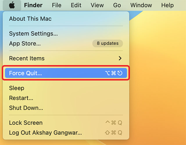 force quit menu in mac