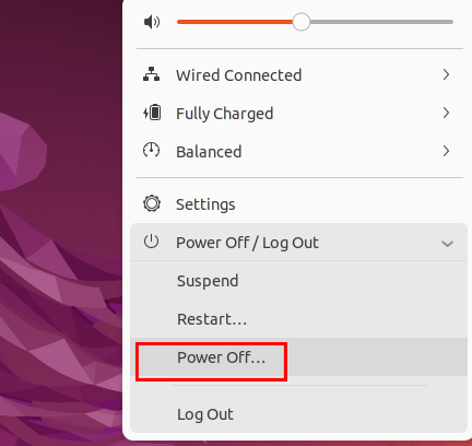 Power Off option in Gnome system menu dropdown