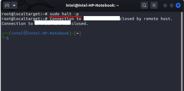 turning off using the halt command in Linux