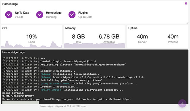 I Made My Non-HomeKit Accessories Work with the Apple Home App and You Can Too | The Paradise homebridge server running ui