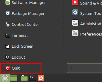 selecting the quit option in KDE