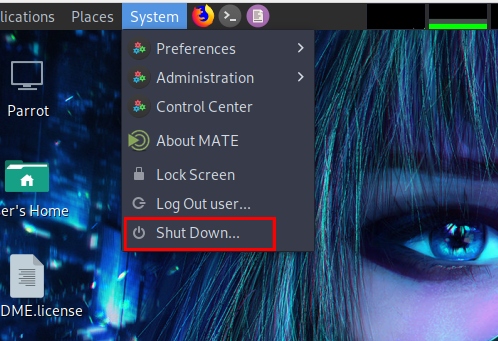 Selecting Shutdown option in MATE