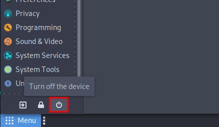 Selecting Turn off option in application menu of MATE