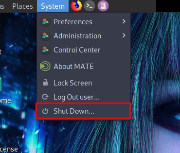 Shutdown option in system menu of MATE