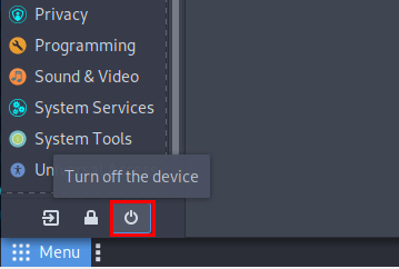 shutdown button in menu button