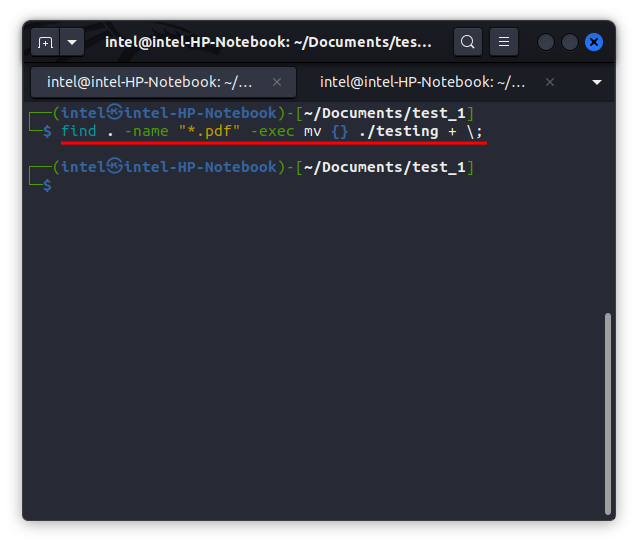 moving multiple files using the find command and -exec flag