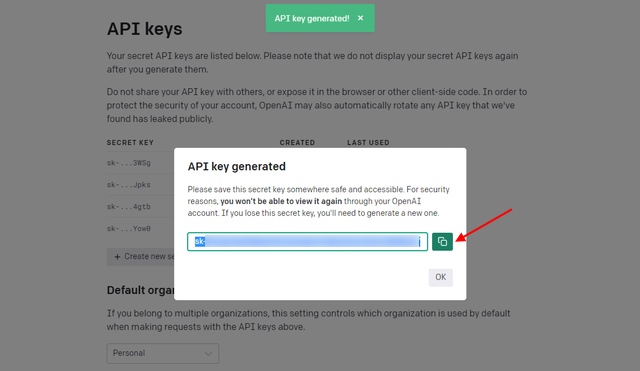 openAI API key - chatgpt linux