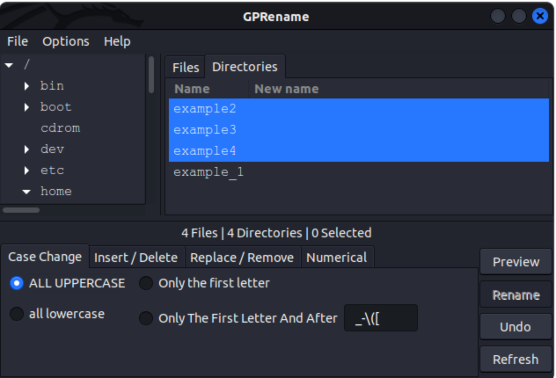 selecting directories to rename in gprename