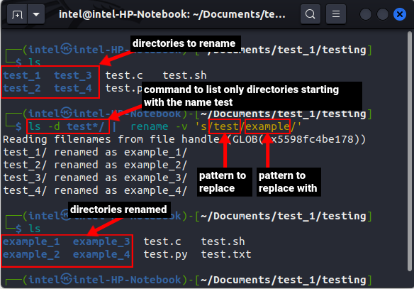 renaming only directories using rename command