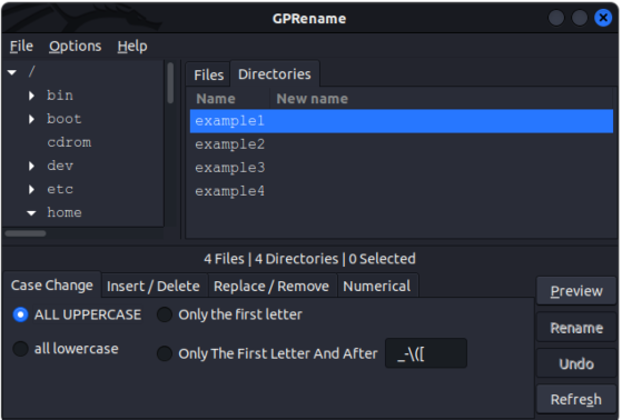 selecting the directory to rename in gprename