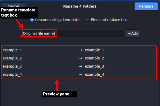 renaming directories using a template in file manager
