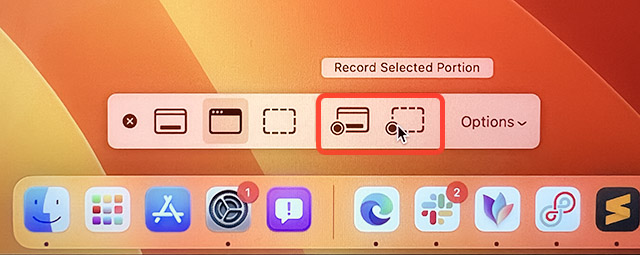 record entire screen or selected area in mac