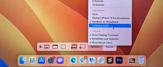 select loopback audio in mac screenrecord settings