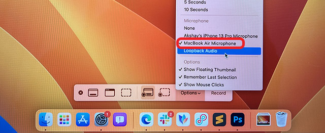 Sélectionnez Mac Mic Dans Les Paramètres D'Enregistrement D'Écran Mac