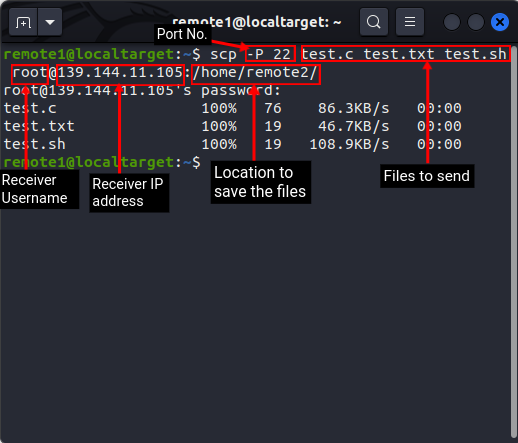 Transferring multiple files using the scp command