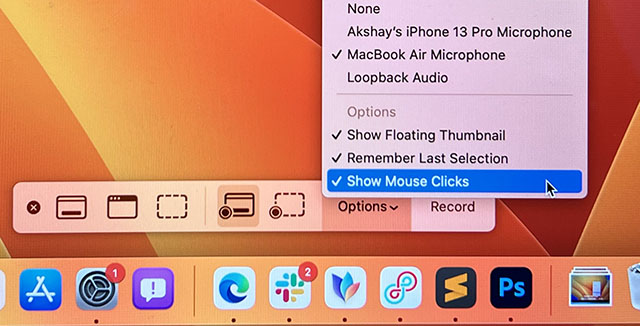 show mouse clicks in screen recording
