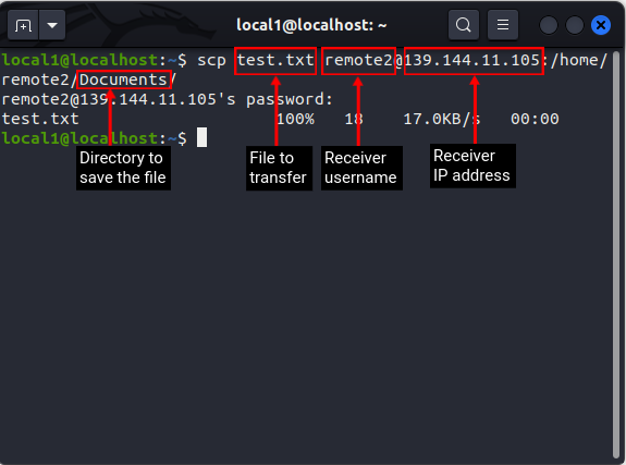 Datei vom lokalen System auf den entfernten Empfänger übertragen - scp-Befehl linux