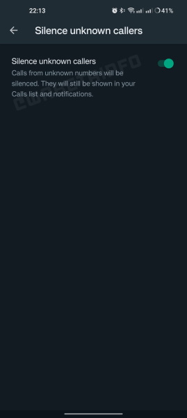 whatsapp silence unknown callers feature