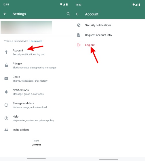 account and log out
