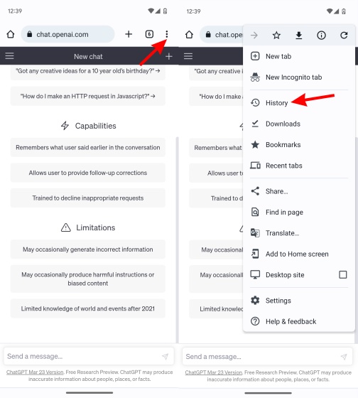 chrome ellipsis history and platform 