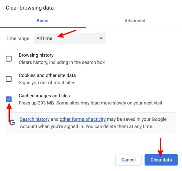 Google Chrome PC clear browsing data menu