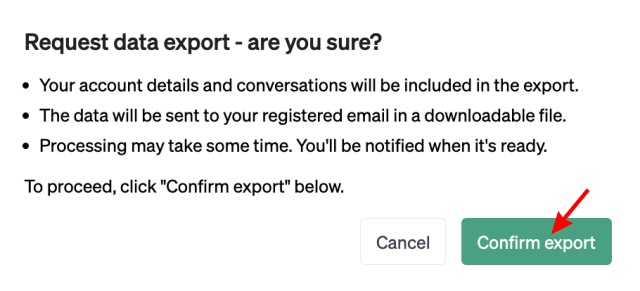 confirm export 