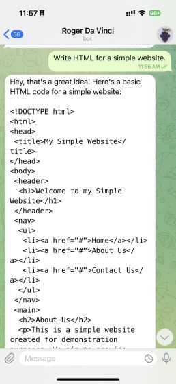 html code rogerAI chatgpt 