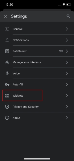 Customize Google Search widget on iOS