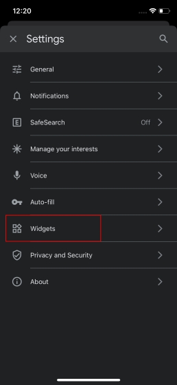 Customize Google Search widget on iOS