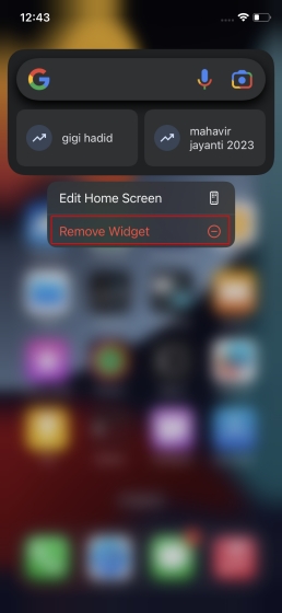 Remove the Google Search Widget on iOS