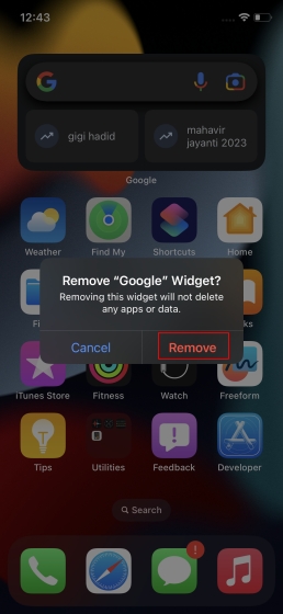 Remove the Google Search Widget on iOS