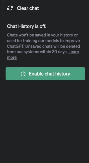 Chat history clear conversations 
