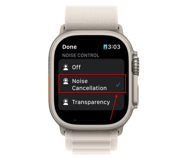 turn on noise cancellation on AirPods using Apple Watch