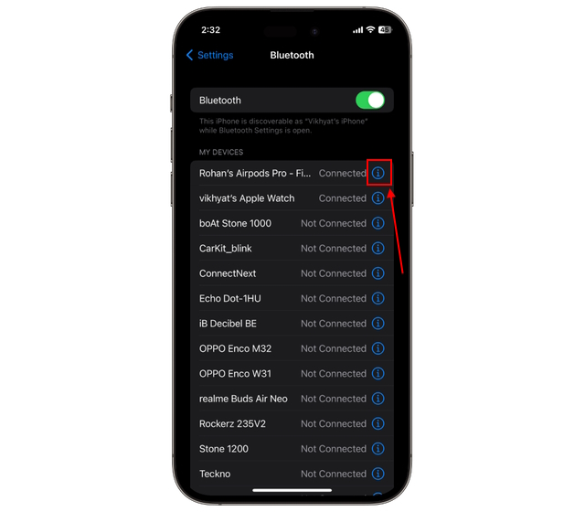 turn on noise cancelling on AirPods from settings