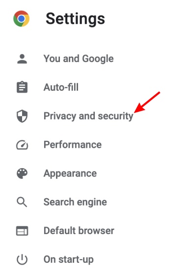 a screenshot of Google Chrome's Privacy and Security 